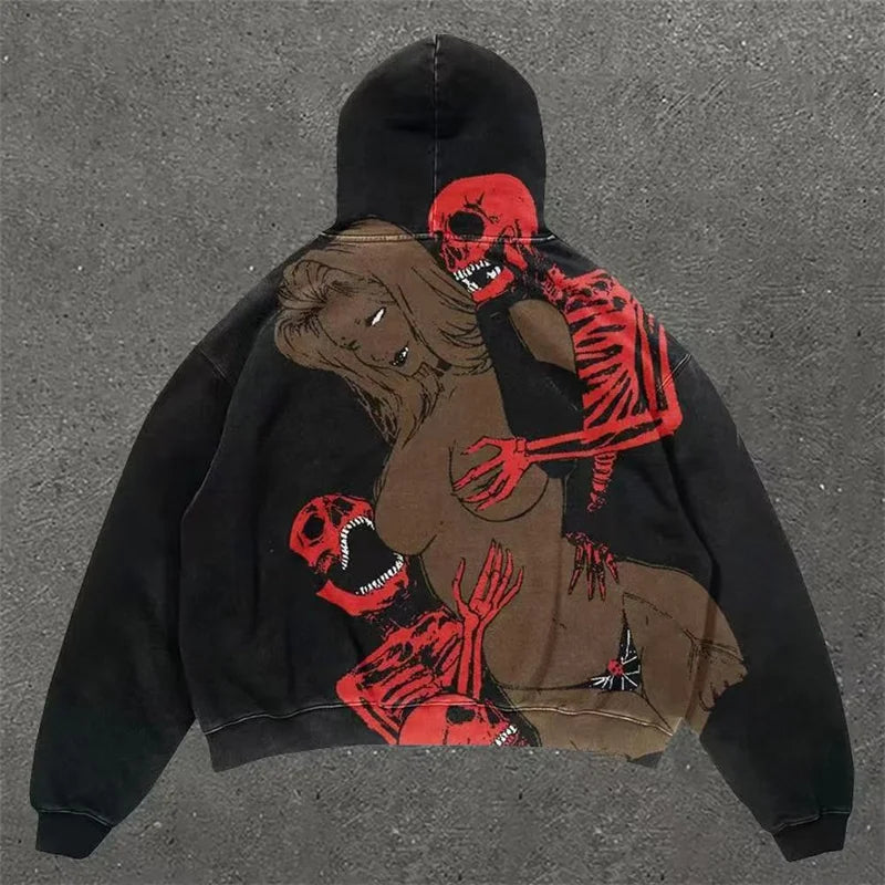 Y2K Cloths Techwear Autumn New Mens Funny Skull 3D Print Tracksuit Men Hoodie Fashion Streetwear Black Skeleton Hoodies For Man