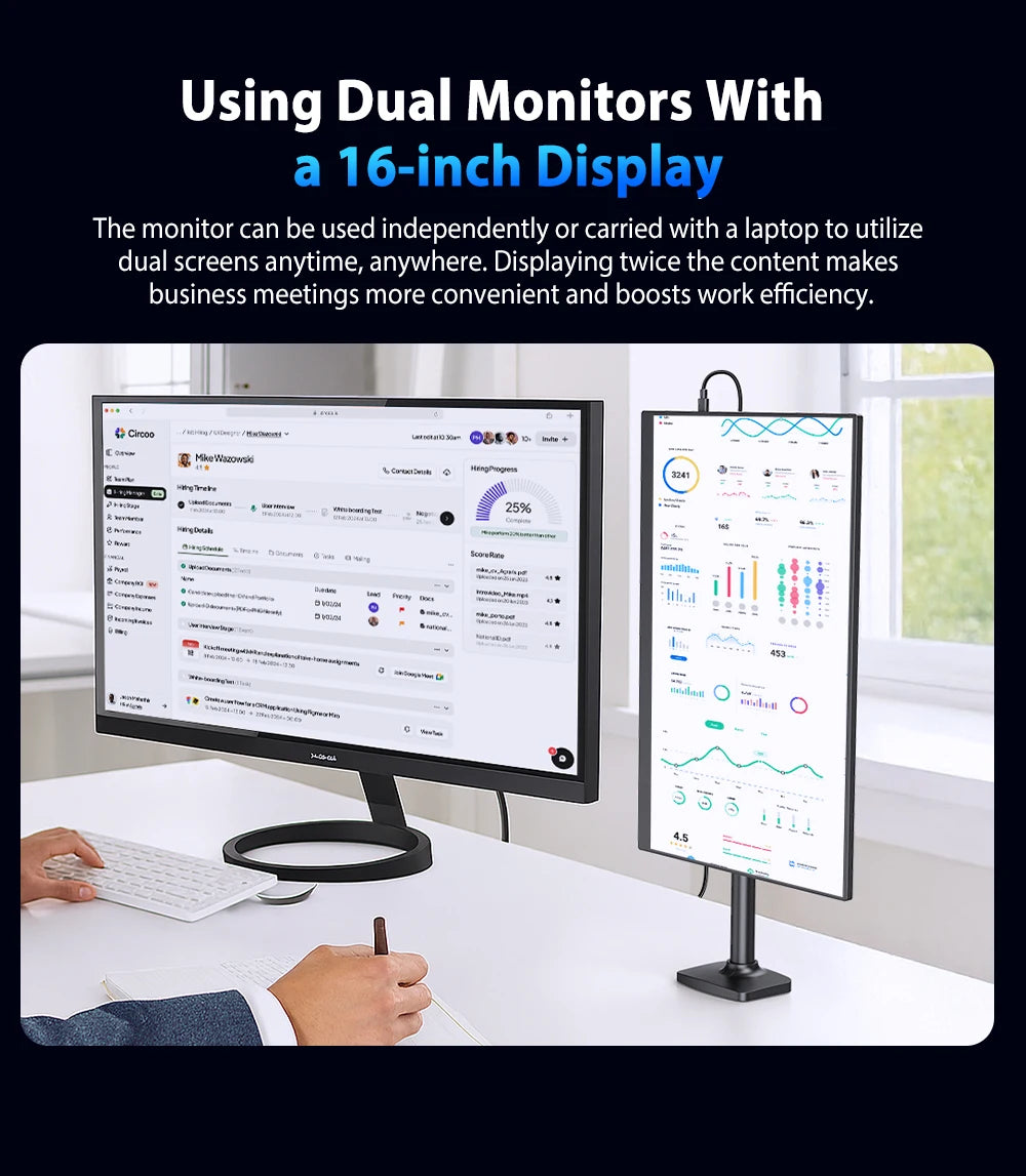 UPERFECT 16" 2K 240Hz Portable Monitor 100%DCI-P3 16:10 HDR FreeSync IPS Eye Care External Gaming Display For PC XBox PS5 Switch