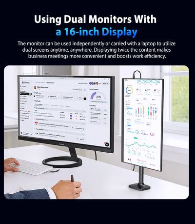 UPERFECT 16" 2K 240Hz Portable Monitor 100%DCI-P3 16:10 HDR FreeSync IPS Eye Care External Gaming Display For PC XBox PS5 Switch