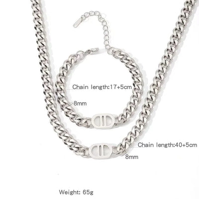 1 Stylish Double D Chain Stainless Steel Necklace and Bracelet Set, Unisex Style, High-end Elegant Party Celebration Accessories