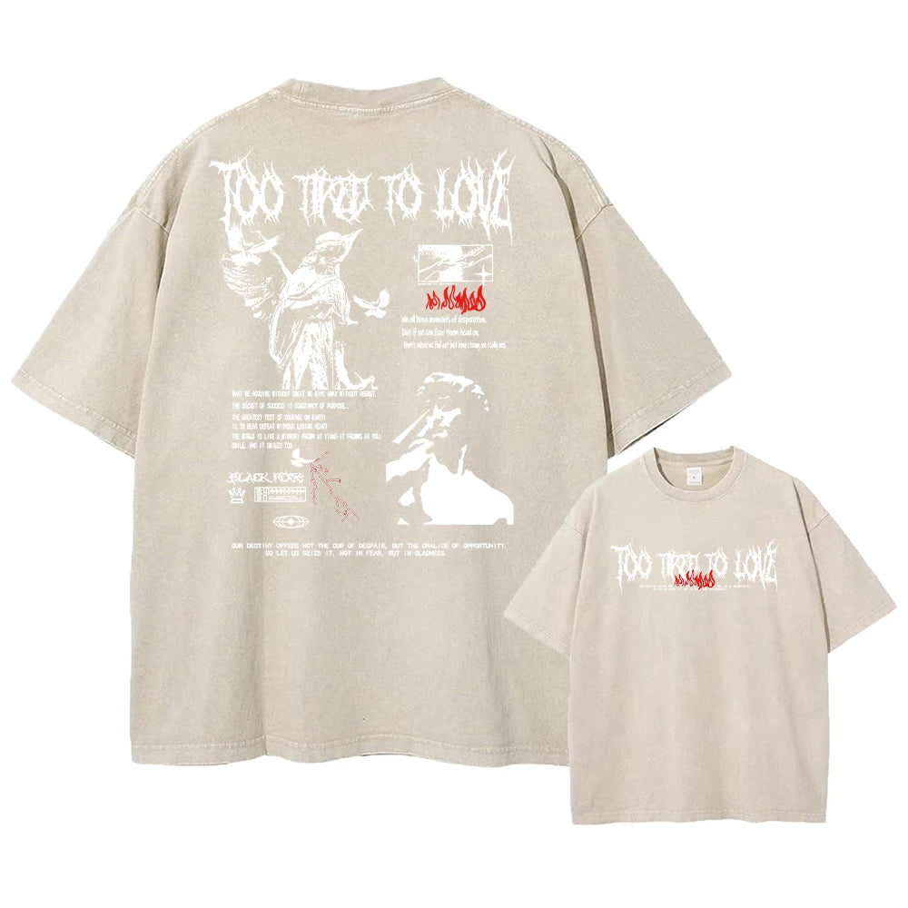 Y2k Acid Washed T Shirt Women Vintage Cotton T-shirts Harajuku Gothic Streetwear Soft Tees Girl Loose Fashion Print Tops Unisex