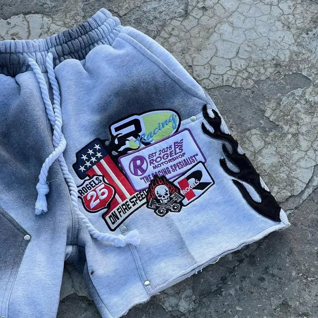 European and American Popular High Street Embroidery Jogging Women Short Hip-hop Goth Loose Wide-leg Pants Couple Classic Shorts