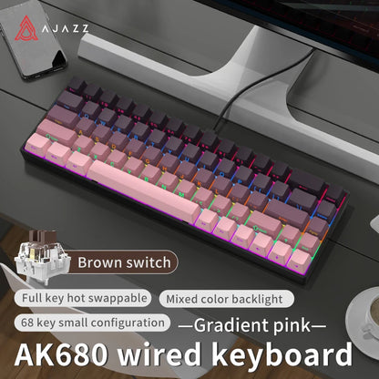 AJAZZ AK680 Gaming Mechanical Keyboard ABS Keycap 68 Keys Wired Wireless Bluetooth Keyboard Hot Swap Custom Gasket for Pc Laptop