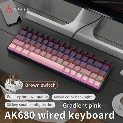 AJAZZ AK680 Gaming Mechanical Keyboard ABS Keycap 68 Keys Wired Wireless Bluetooth Keyboard Hot Swap Custom Gasket for Pc Laptop
