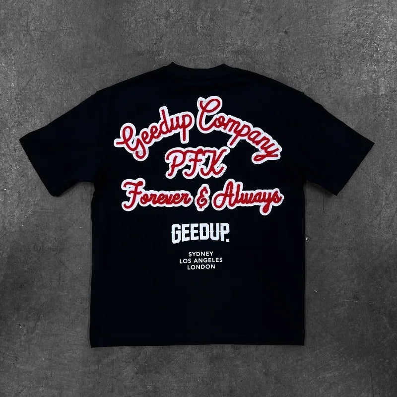 High Street Harajuku Letter Print Oversized T-shirt Men Hip Hop Retro Casual Streetwear Women Summer Cotton Round Collar Top