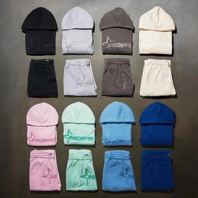 NOFS Letter Embroidery Fashion Brand Loose Oversized Hoodie Y2K Hip-Hop Streetwear women Pullovers Casual Top Pants Sportswear