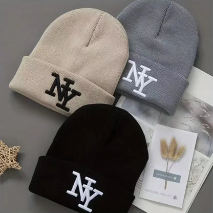 3 pieces winter knitted hat with embroidered letters, woolen hat for autumn warmth, suitable for both men and women, Mountaineer