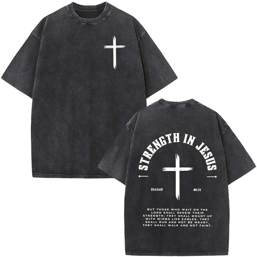 Christian Jesus Faith Over Fear Bible Verse Washed T-shirts Men Women Fashion Vintage Oversized T Shirts Harajuku Cotton T-shirt