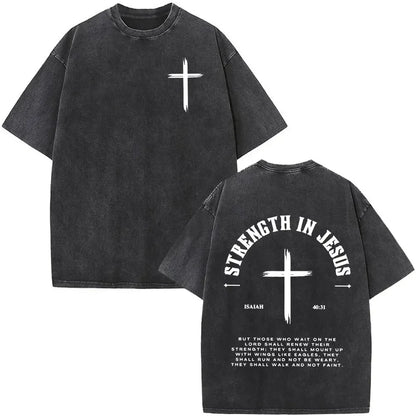 Christian Jesus Faith Over Fear Bible Verse Washed T-shirts Men Women Fashion Vintage Oversized T Shirts Harajuku Cotton T-shirt