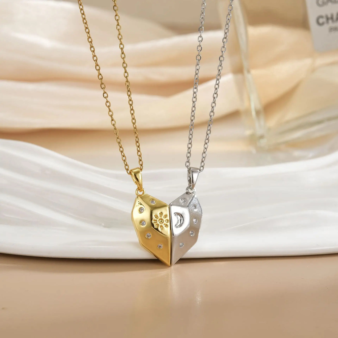 Couples Magnetic Necklaces Sun and Moon Angel Hug Heart Pendant Friendship Matching Necklaces for Birthdays Anniversaries