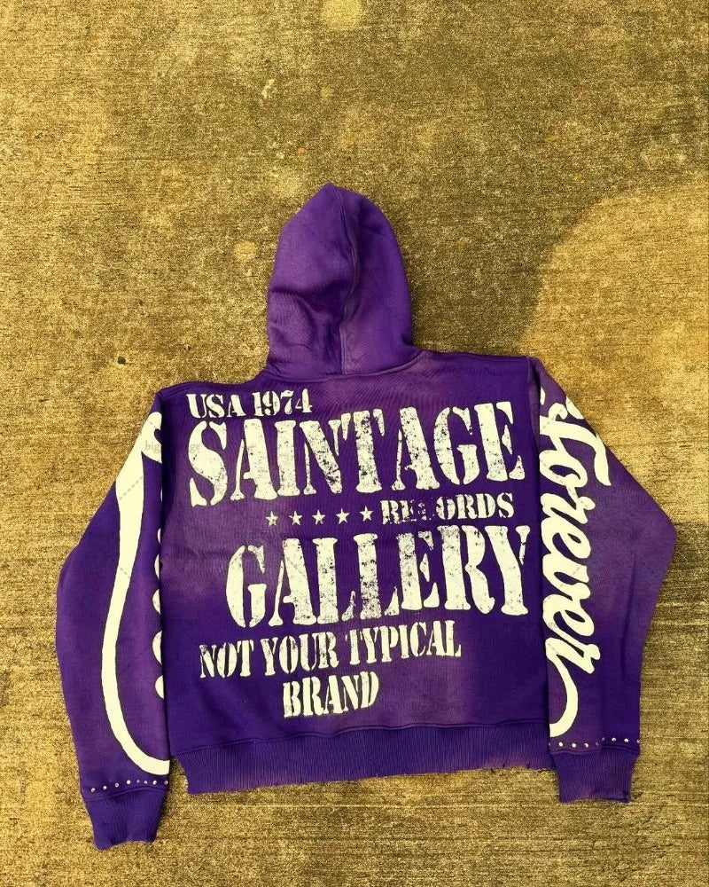 Casual Fashion Harajuku Letter Print Oversized Zipper Hoodie Men Y2K 2025 New American Hip-hop Rock Retro Loose Sweatshirt Women