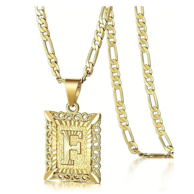 Initial Necklace Square Letter Pendant Necklace Capital Monogram Necklace Alhpabets From A-Z Figaro Chain Necklace