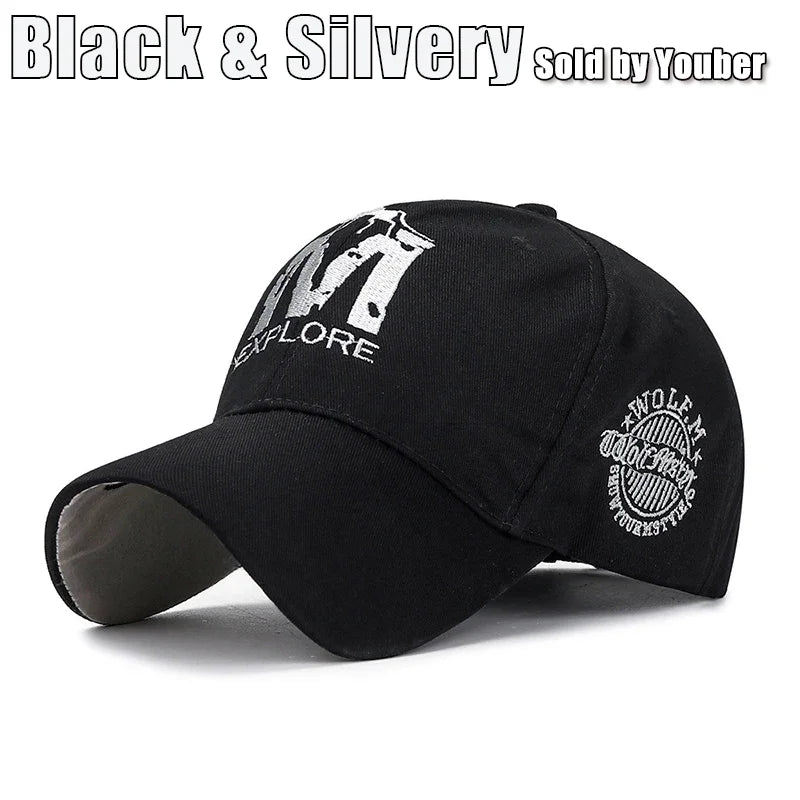 M letter Wolf Totem Embroidery Cotton Adjustable Hard Top Baseball Cap Sun Hat Trucker Caps Dad Hats