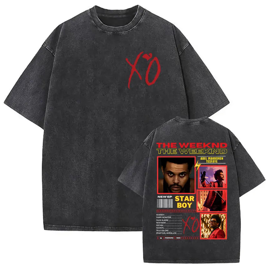 The Weeknd XO Tour 2025 Vintage Washed T Shirt Men's Women Pop Music Short Sleeve T-Shirts Rap Hip Hop Gothic Clothing T-shirts