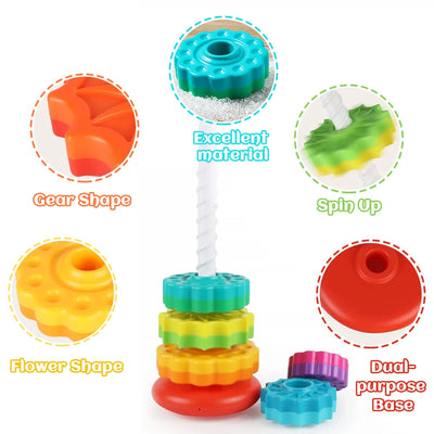 Montessori Rotating Rainbow Tower Baby stacking Puzzle Toys safety andEnvironmental Protection Colored children's Toys