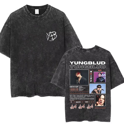 Washed Vintage Rocker Yungblud IDOLS Album Tour Double Sided Print T-shirts Men Women Fashion Hip Hop Rock Short Sleeve T Shirts