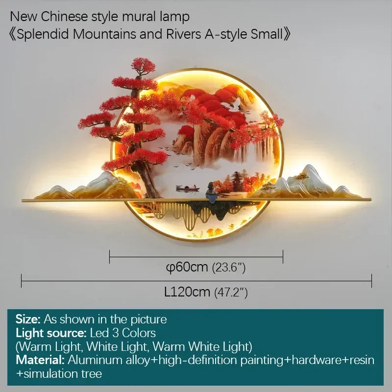 GISELLE Modern Picture Wall Light LED Chinese Creative Landscape Pine Mural Lamp For Home Living Room Study Bedroom Decor