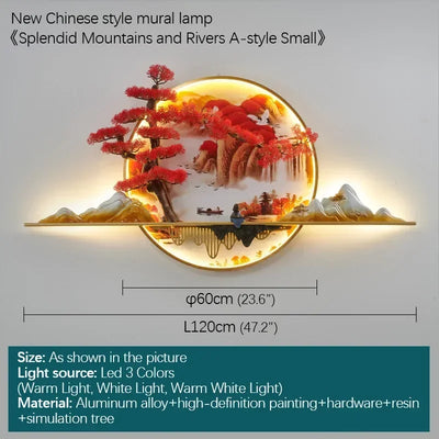 GISELLE Modern Picture Wall Light LED Chinese Creative Landscape Pine Mural Lamp For Home Living Room Study Bedroom Decor