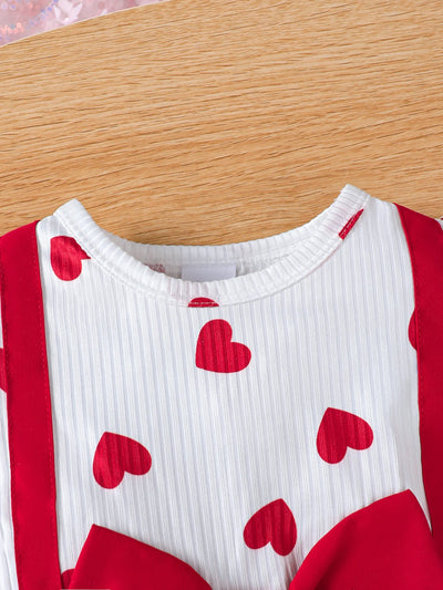 0-3 Year Baby girl Dress Round neck Heart-shaped Printed Bow, Princess Dress+Headband Toddler Baby girl Summer Party Dress