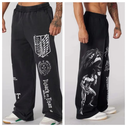 Young American trendy sweatpants collaboration anime joggers, cotton terry print, wide-leg casual pants, hip-hop street pants
