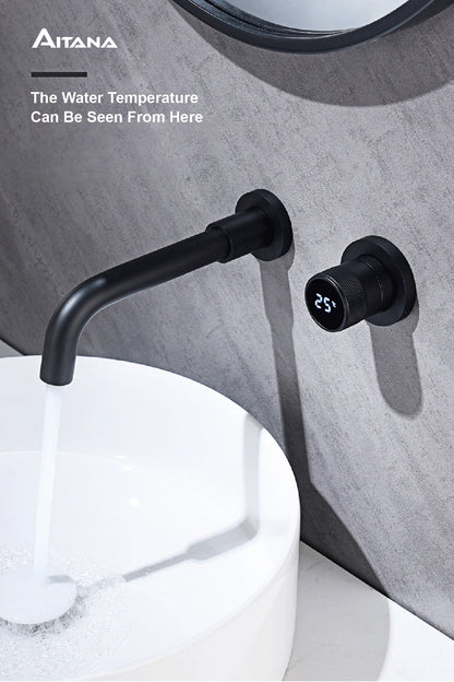 Black brass bathroom faucet Hidden intelligent digital display design Single handle 2 hole Cold & Hot dual-control basin faucet