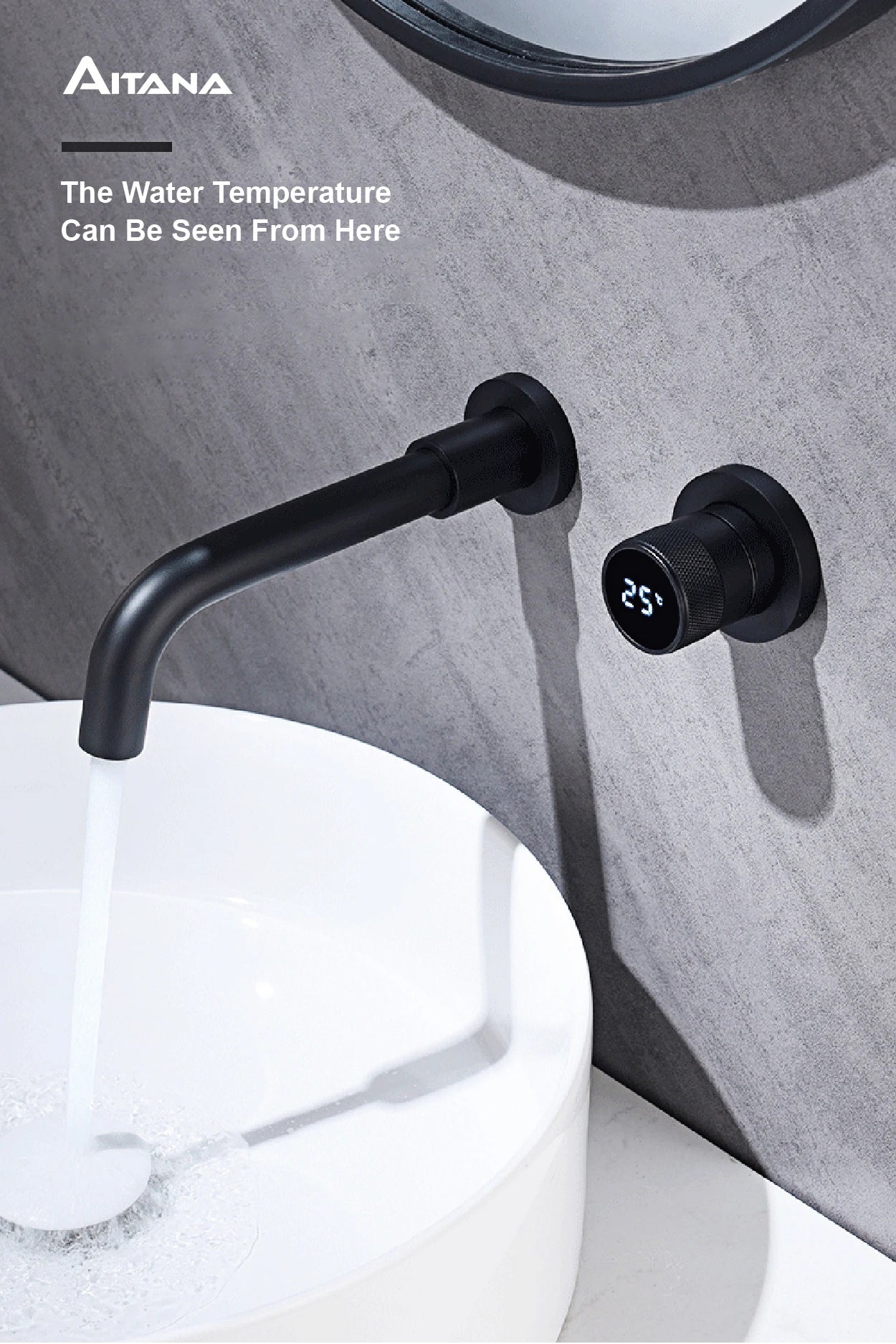 Black brass bathroom faucet Hidden intelligent digital display design Single handle 2 hole Cold & Hot dual-control basin faucet