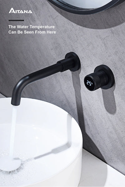 Black brass bathroom faucet Hidden intelligent digital display design Single handle 2 hole Cold & Hot dual-control basin faucet