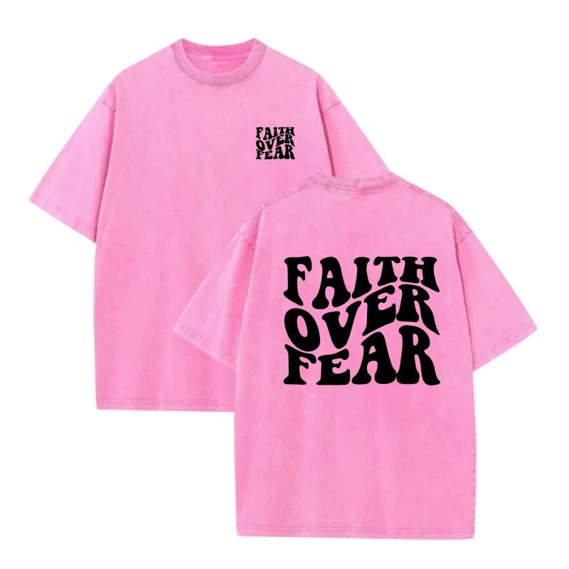 Unisex Oversized Cotton T-Shirt Faith Over Fear Graphic Printed Short Sleeve Casual Loose Fit Streetwear Fashion Summer Tops