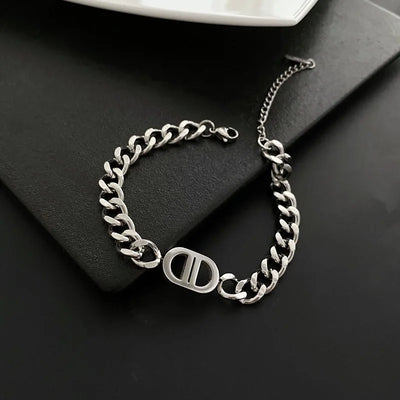 1 Stylish Double D Chain Stainless Steel Necklace and Bracelet Set, Unisex Style, High-end Elegant Party Celebration Accessories