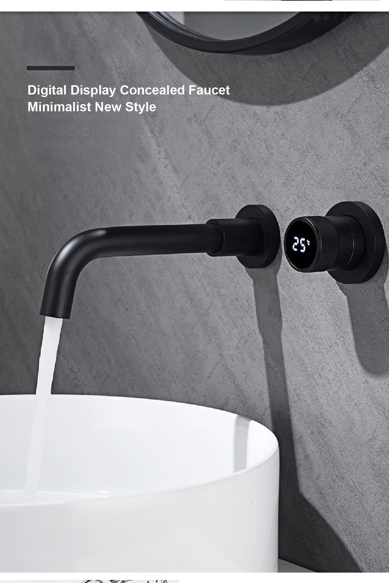 Black brass bathroom faucet Hidden intelligent digital display design Single handle 2 hole Cold & Hot dual-control basin faucet