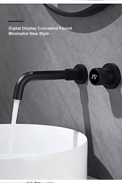 Black brass bathroom faucet Hidden intelligent digital display design Single handle 2 hole Cold & Hot dual-control basin faucet