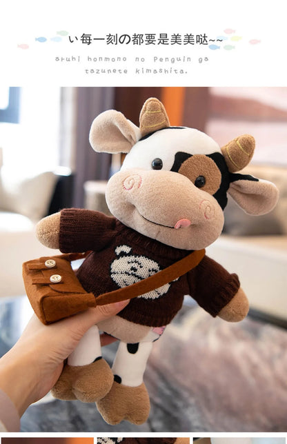 26CM Simulation Cattle Animals Plush Toys Cartoon Milk Cow Plush Doll Soft Stuffed Sweater Cow Pillow Home Decoration Toy
