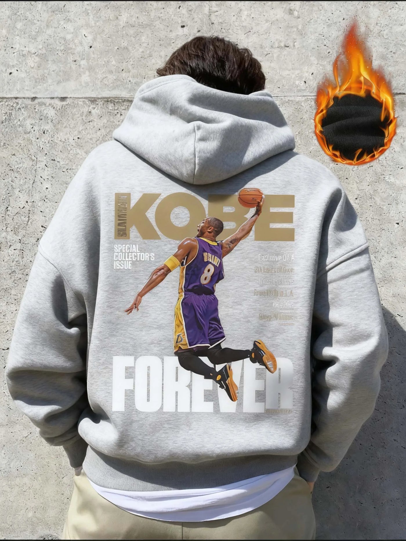 Men's Casual Basketball English Print Thermal Lined Hoodie, Autumn/Winter