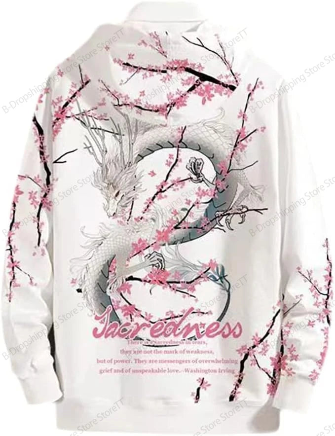 Japanese Style Dragon 3d Print Hoodie Men Women Fashion Full Sleeve Oversized Hoodies Sweatshirt Men Clothes Floral Tracksuit