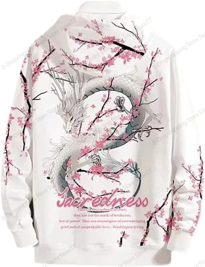 Japanese Style Dragon 3d Print Hoodie Men Women Fashion Full Sleeve Oversized Hoodies Sweatshirt Men Clothes Floral Tracksuit