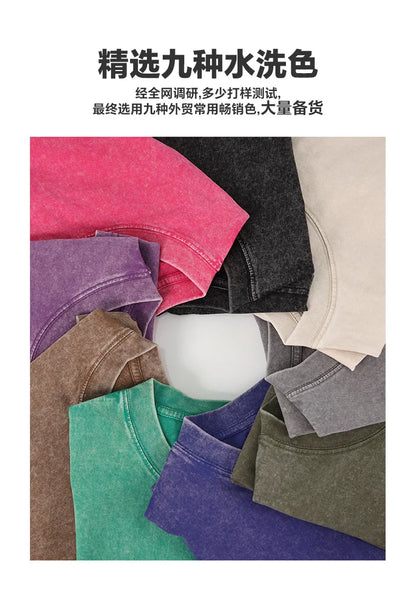 Customized logo T-shirt, handmade image oversized T-shirt, heavy washed retro T-shirt, hip-hop style casual wear, 100% pure cott