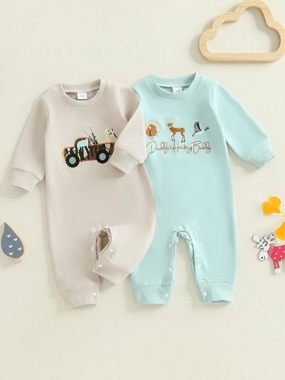 Adorable Toddler Dinosaur Print Hooded Romper Cozy Long Sleeve Jumpsuit for Baby Boys Cute Fall Outfit