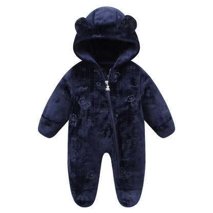 OLEKID 2025 Autumn Winter Newborn Baby overalls Plus Velvet Hooded Kids Baby Girl Rompers 0-1 Years Toddler Boy Jumpsuit Outfits