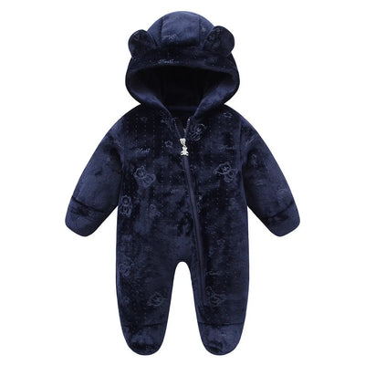 OLEKID 2025 Autumn Winter Newborn Baby overalls Plus Velvet Hooded Kids Baby Girl Rompers 0-1 Years Toddler Boy Jumpsuit Outfits