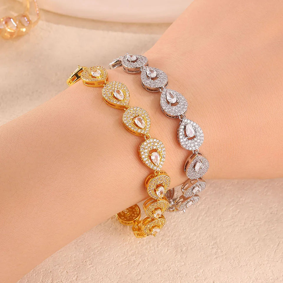 ZAKOL Classic Geometric Water Drop CZ Bracelet for Women Bridal Gorgeous Buling Zircon Party Wedding Jewelry