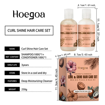 Hoegoa Coconut Hair Care Set Hydrating Curl Elasticity & Volumizing Shampoo/Conditioner,  Moisture-Rich Repair Treatment