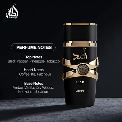 Lattafa Asad Eau de Parfum Spray 100ml Original Arab Perfumes Lasting Oriental Fragrance Pheromones Perfume Cologne for Men Gift