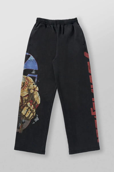 Young American trendy sweatpants collaboration anime joggers, cotton terry print, wide-leg casual pants, hip-hop street pants