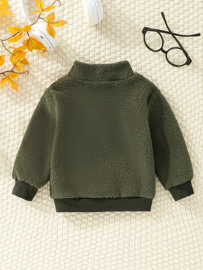 The Military Green Plush Sweatshirt For Baby Boys In Autumn And Winter Is Warm Soft Casual And Comfortable