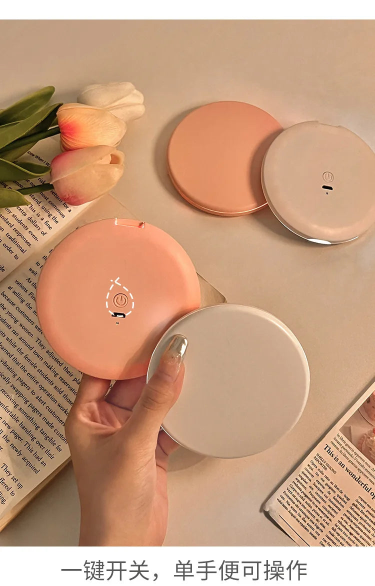 Makeup mirror portable portable small mirror with light led makeup mirror pocket mini handheld luminous folding round mirror