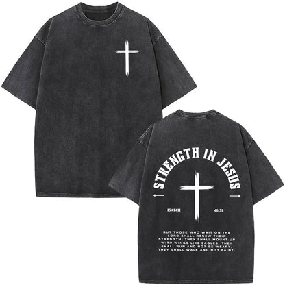 Christian Jesus Faith Over Fear Bible Verse Washed T-shirts Men Women Fashion Vintage Oversized T Shirts Harajuku Cotton T-shirt