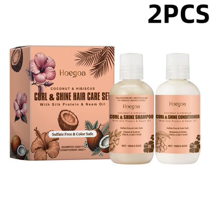 Hoegoa Coconut Hair Care Set Hydrating Curl Elasticity & Volumizing Shampoo/Conditioner,  Moisture-Rich Repair Treatment
