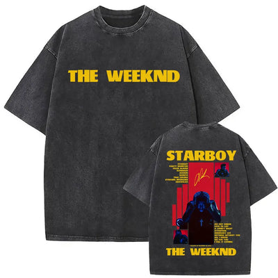 The Weeknd XO Tour 2025 Vintage Washed T Shirt Men's Women Pop Music Short Sleeve T-Shirts Rap Hip Hop Gothic Clothing T-shirts