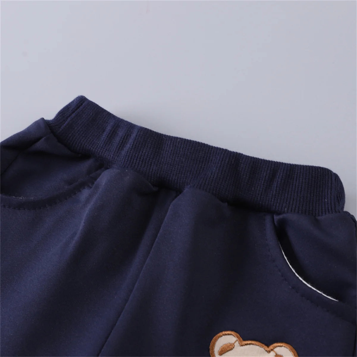 2PCS Spring and Autumn Baby Children's Long sleeved Simple Solid Color Polyester Little Bear Embroidered Hoodie Set of Two