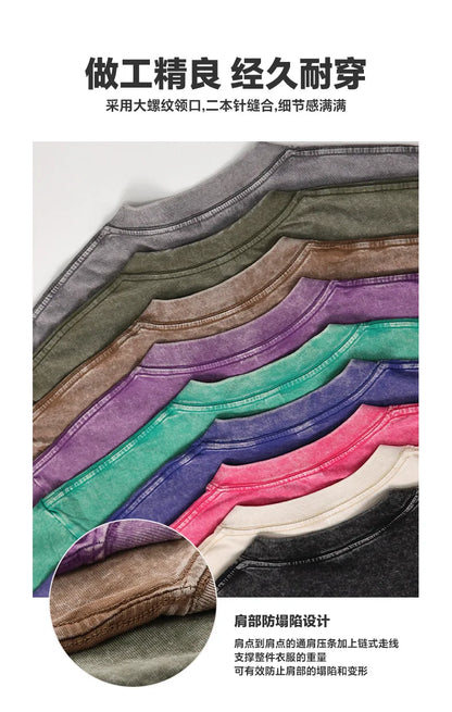 Customized logo T-shirt, handmade image oversized T-shirt, heavy washed retro T-shirt, hip-hop style casual wear, 100% pure cott